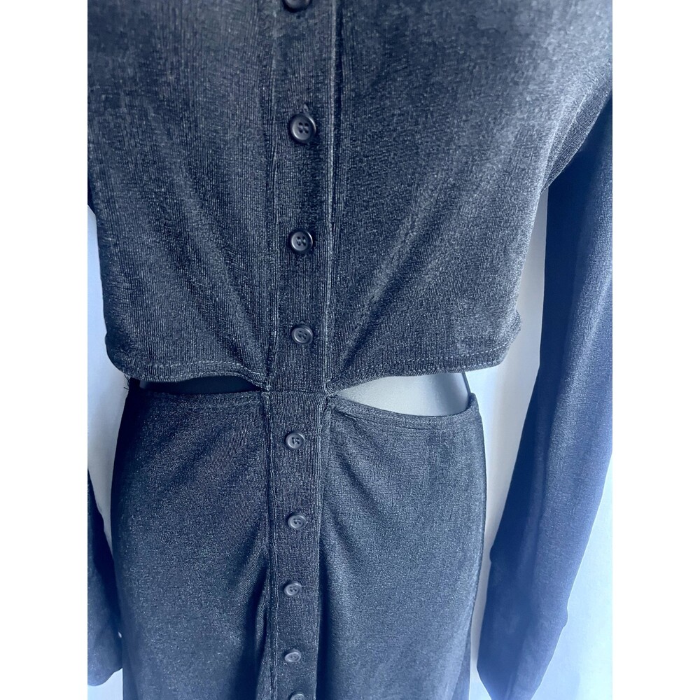 Bobbi Rocco NWT Black Slinky Long Sleeve Midi Dress With Cut Outs LBD Classy L - Picture 4 of 12